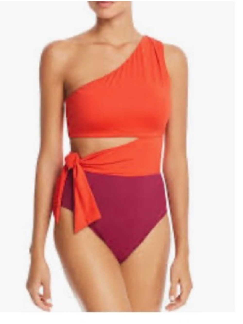 Lauren Ralph Lauren Orange and Burgundy One-Shoulder One-Piece Swimsuit